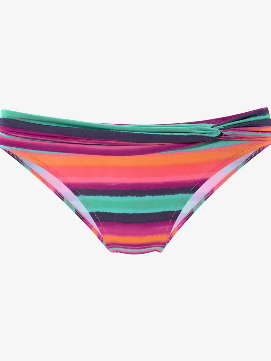 Bas de maillot de bain avec ceinture décorative et rayures multicolores