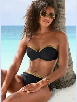 Bas de maillot de bain avec empiècement doré et rayure brillante