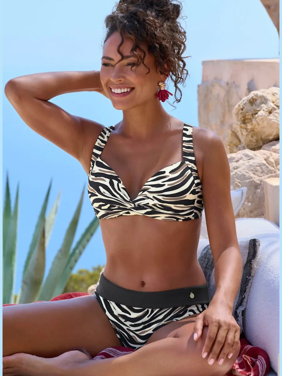 Bas de maillot de bain avec imprimé animal et ceinture à revers