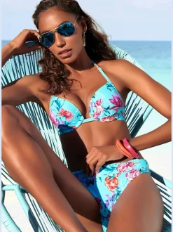 Bas de maillot de bain à ceinture à revers et motifs floraux