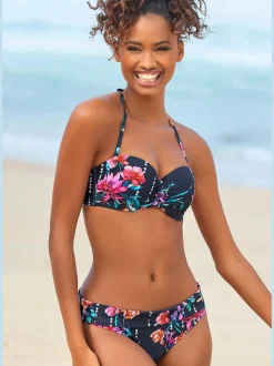 Bas de maillot de bain à ceinture à revers et motifs floraux