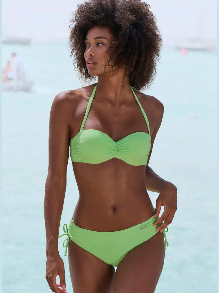 Bas de maillot de bain coupe haute en polyamide recyclé avec lien ajustable