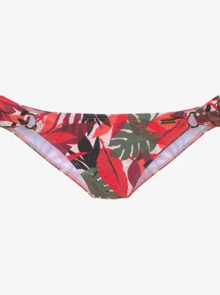 Bas de maillot de bain en polyamide recyclé avec motifs tropicaux et anneaux décoratifs en or