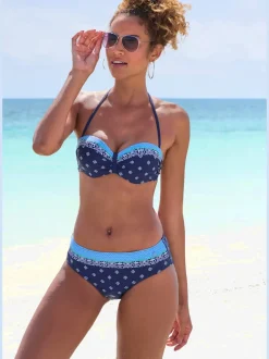 Bas de maillot de bain imprimé avec coupe haute latérale et soutien-gorge à bretelles