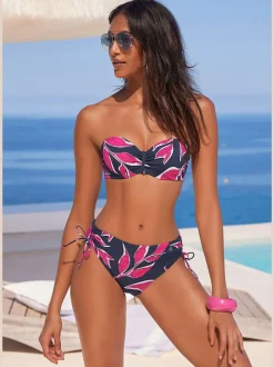 Bas de maillot de bain à imprimé feuilles et ajustable sur les côtés