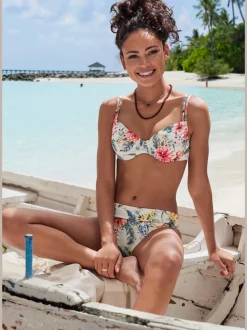 Bas de maillot de bain à imprimé floral et ceinture à revers
