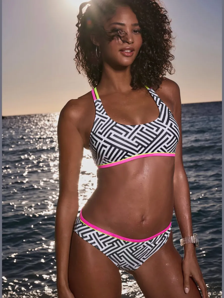 Bas de maillot de bain à motif graphique et ceinture colorée