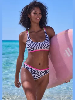 Bas de maillot de bain à motif graphique et ceinture colorée