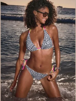 Bas de maillot de bain à motif graphique avec liens ajustables