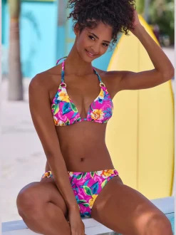 Bas de maillot de bain à motifs floraux avec anneaux dorés