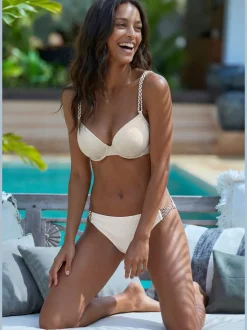 Bas de maillot de bain à motif structuré et détails tressés
