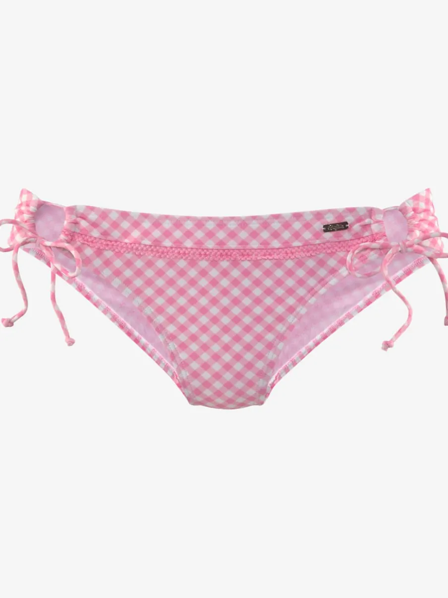 Bas de maillot de bain à nouer avec motifs vichy et bordures décoratives