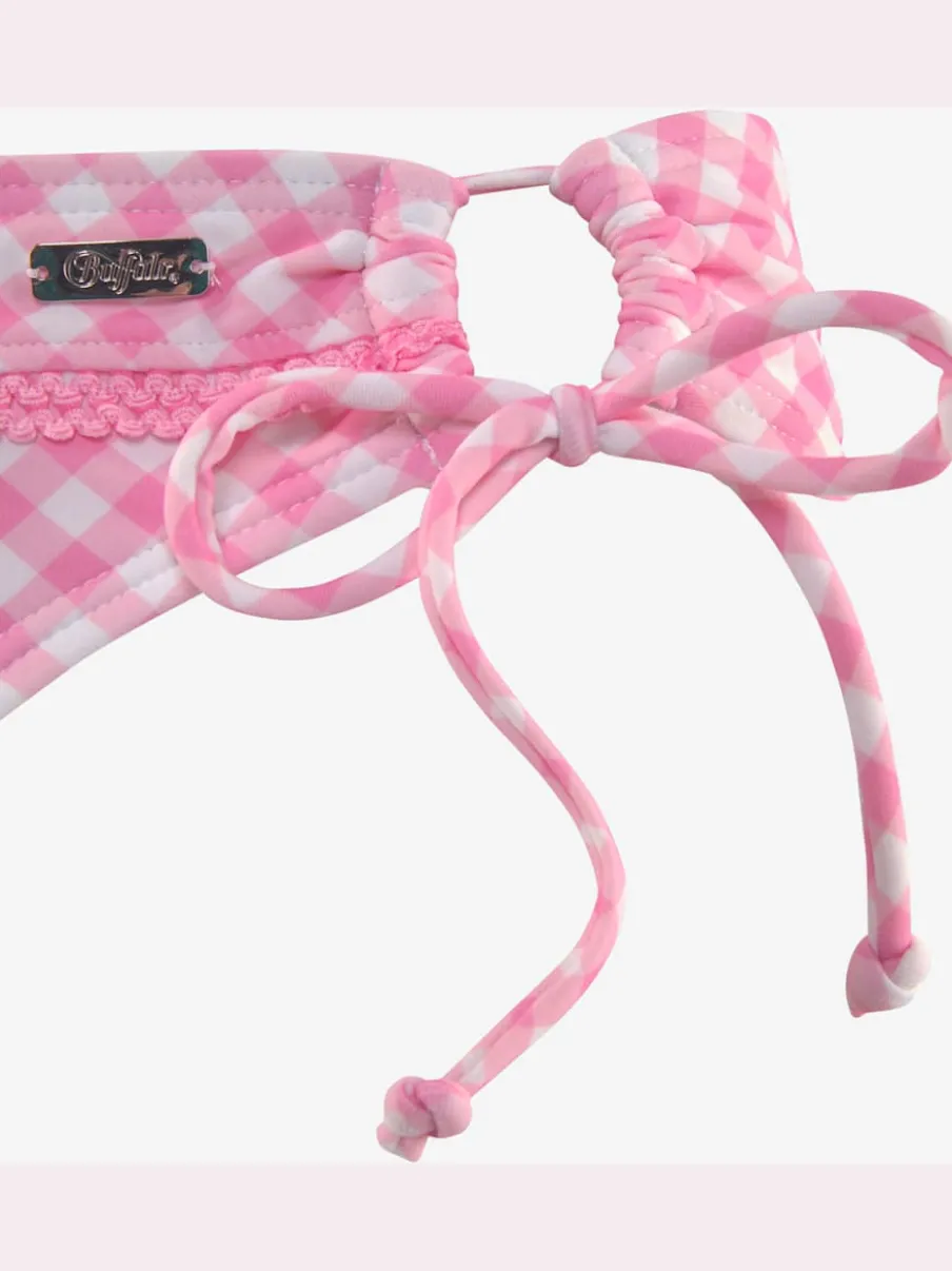 Bas de maillot de bain à nouer avec motifs vichy et bordures décoratives