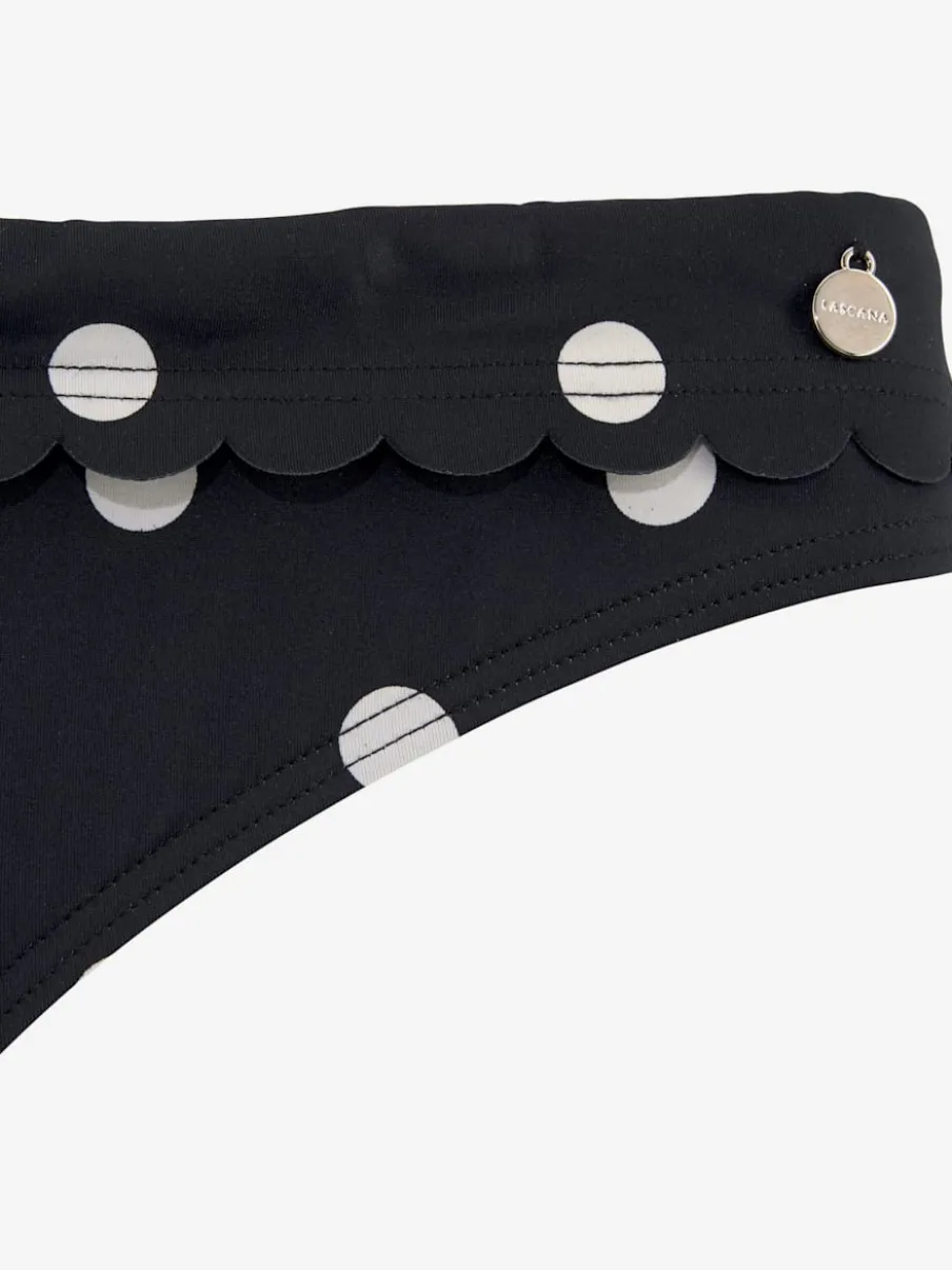 Bas de maillot de bain à pois avec ceinture à revers et bordure cocotte