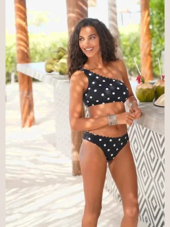 Bas de maillot de bain à pois avec bordure cocotte et coupe étroite