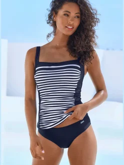 Bas de maillot de bain à rayures avec bretelles larges et empiècements latéraux