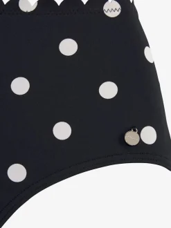 Bas de maillot de bain taille haute à pois avec bordure cocotte