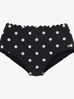 Bas de maillot de bain taille haute à pois avec bordure cocotte