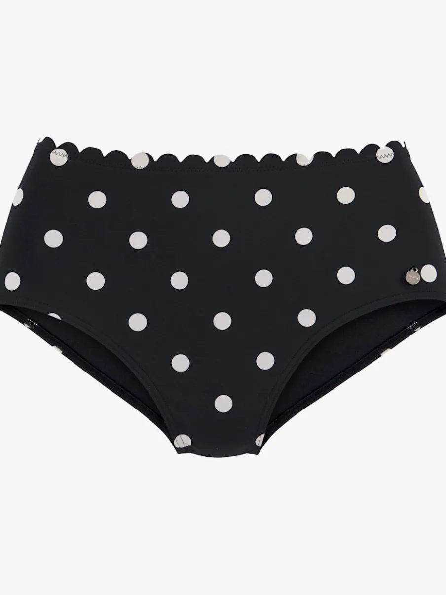 Bas de maillot de bain taille haute à pois avec bordure cocotte
