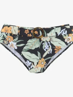 Bas de maillot de bain taille haute à motif tropical avec ceinture