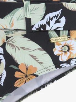 Bas de maillot de bain taille haute à motif tropical avec ceinture