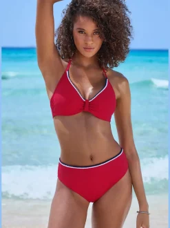 Bas de maillot de bain à taille haute avec cordons et empiècements recyclés