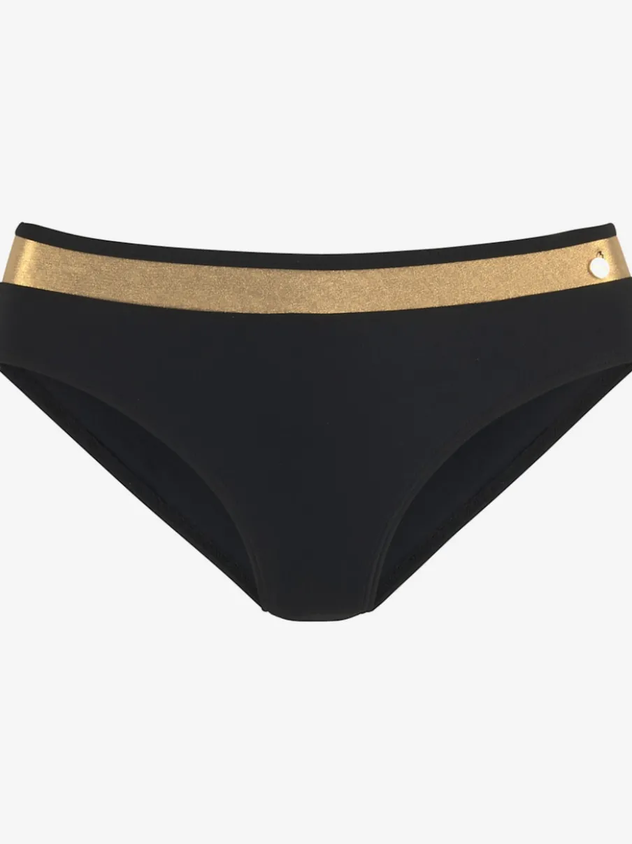 Bas de maillot de bain taille haute avec empiècements métallisés et petit emblème