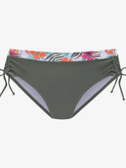 Bas de maillot de bain taille haute avec empiècement floral ajustable