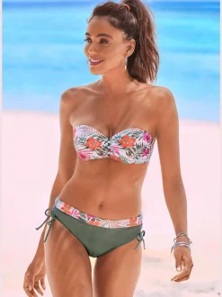 Bas de maillot de bain taille haute avec empiècement floral ajustable
