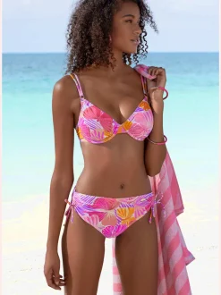 Bas de maillot de bain taille haute avec motif tropical et réglable
