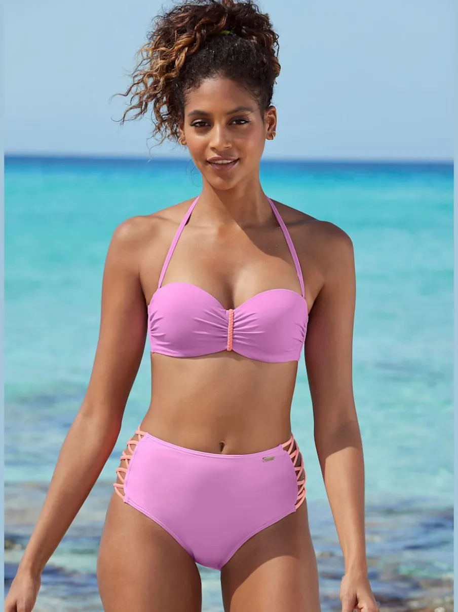 Bas de maillot de bain taille haute avec bandes croisées et finition douce