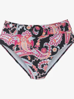 Bas de maillot de bain taille haute à motifs avec boucle décorative