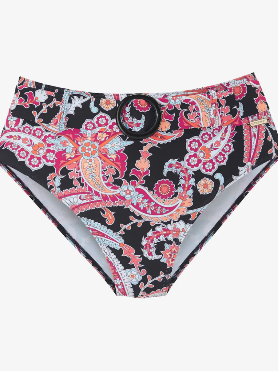 Bas de maillot de bain taille haute à motifs avec boucle décorative
