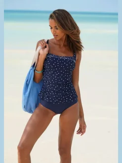 Bas de maillot de bain taille haute avec motif uni et maintien renforcé
