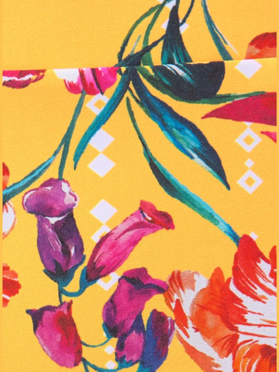 Bas de maillot de bain taille haute à motifs floraux en microfibre douce