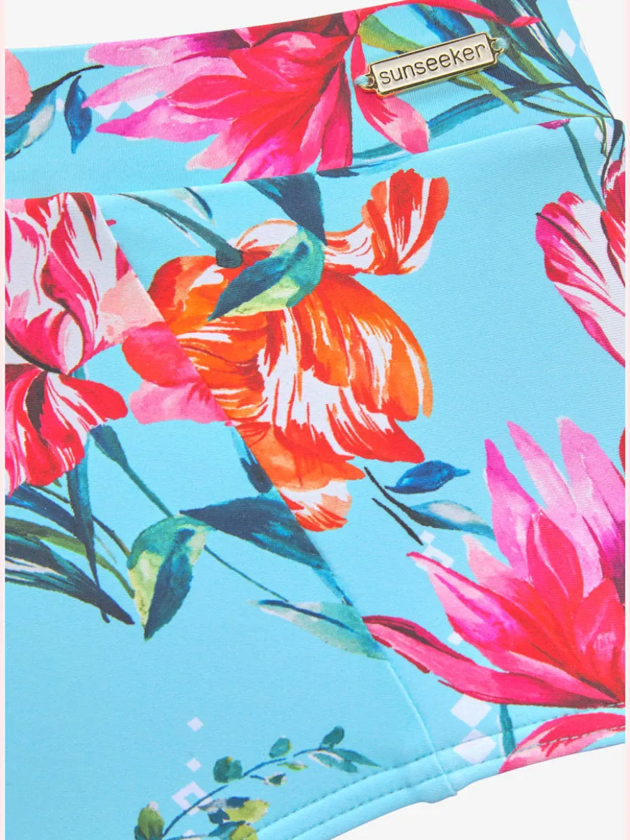 Bas de maillot de bain taille haute à motifs floraux en microfibre douce