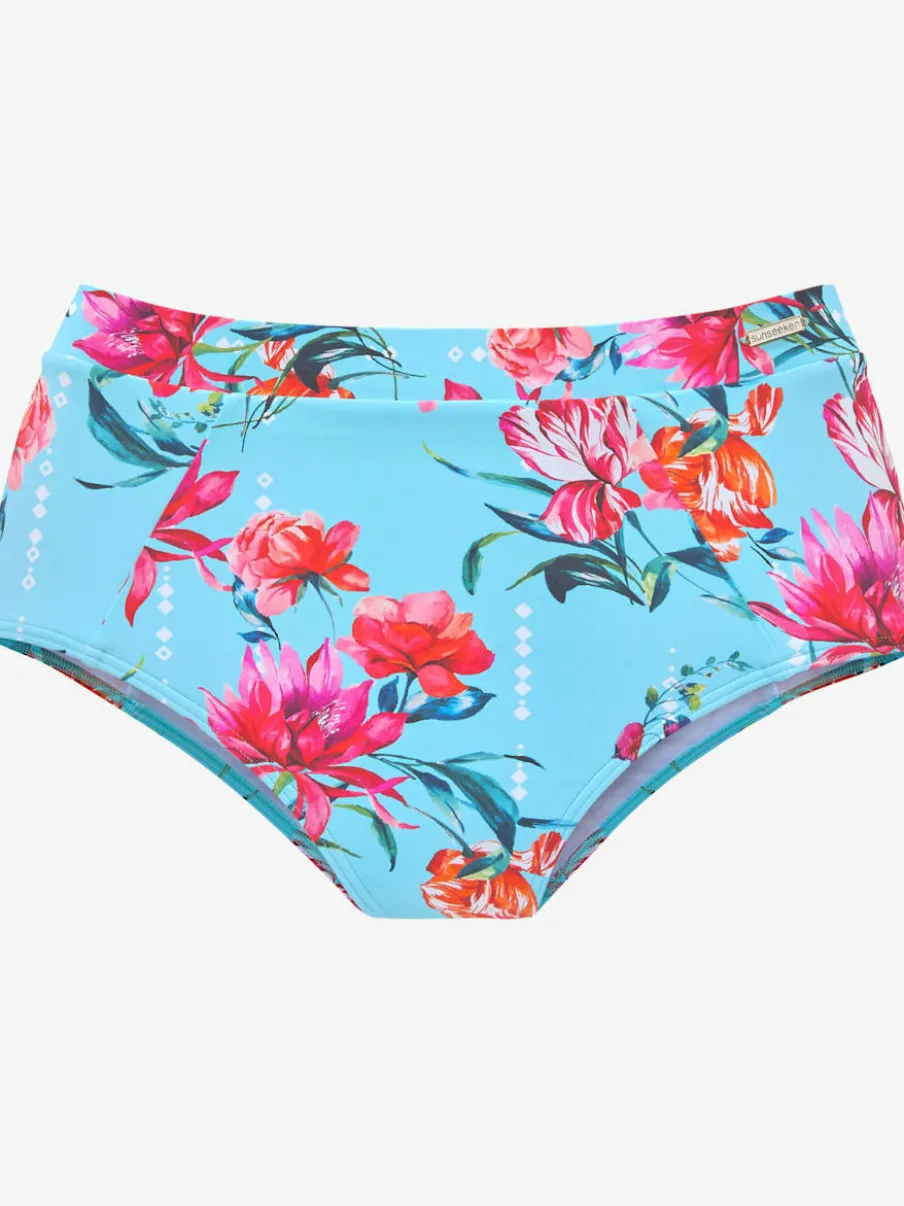 Bas de maillot de bain taille haute à motifs floraux en microfibre douce