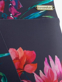 Bas de maillot de bain taille haute à motifs floraux en microfibre douce