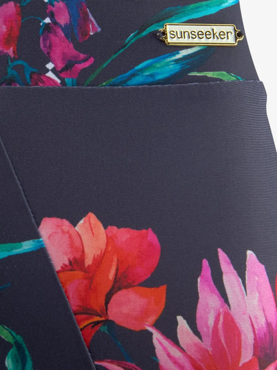 Bas de maillot de bain taille haute à motifs floraux en microfibre douce
