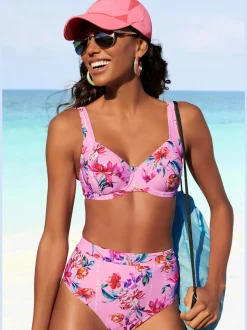 Bas de maillot de bain taille haute à motifs floraux en microfibre douce