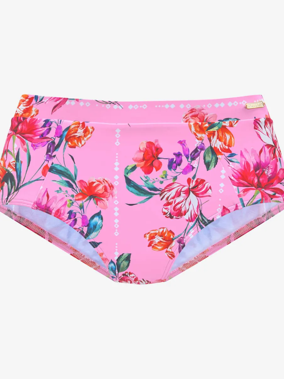 Bas de maillot de bain taille haute à motifs floraux en microfibre douce