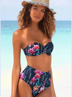 Bas de maillot de bain taille haute à motifs floraux en microfibre douce