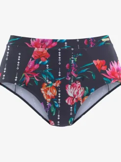 Bas de maillot de bain taille haute à motifs floraux en microfibre douce