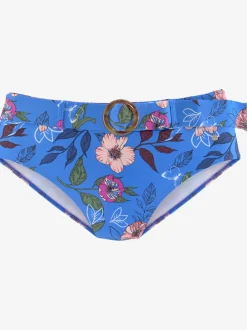 Bas de maillot de bain taille haute à imprimé floral avec ceinture décorative