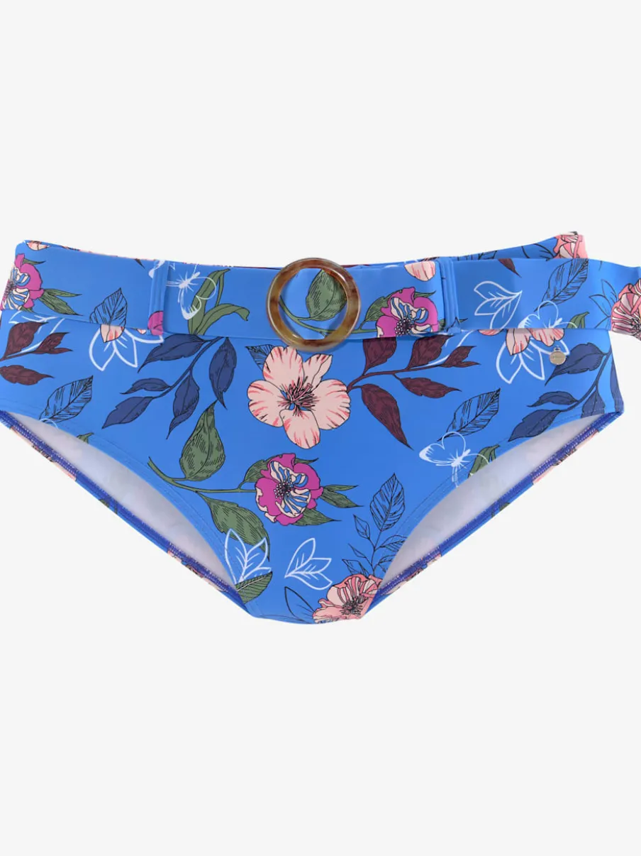 Bas de maillot de bain taille haute à imprimé floral avec ceinture décorative