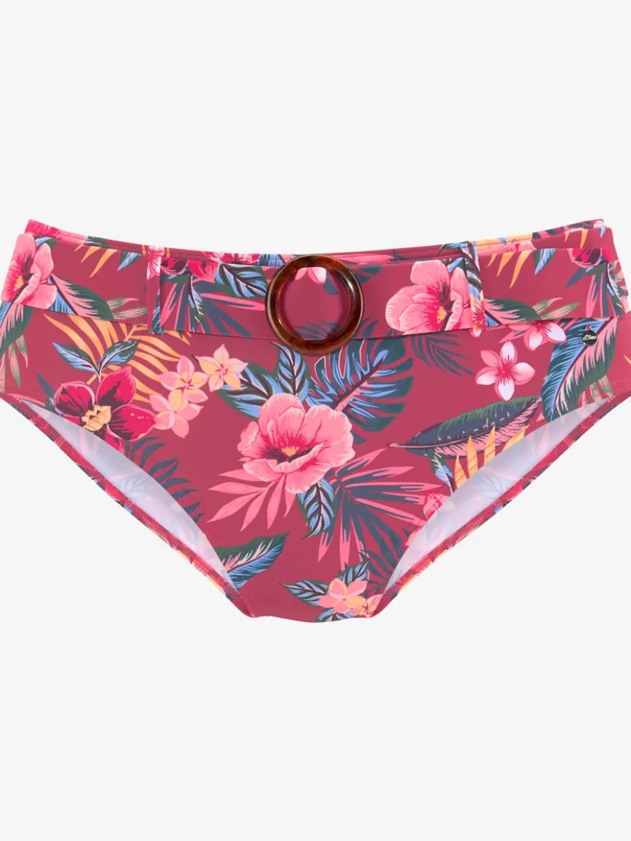 Bas de maillot de bain taille haute avec imprimé tropical et ceinture