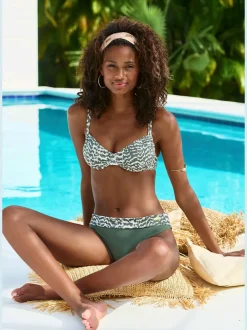 Bas de maillot de bain uni avec ceinture imprimée en polyamide recyclé