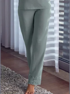 Bas de pyjama pantalon de nuit long avec détails en dentelle
