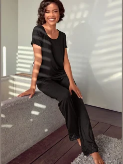 Bas de pyjama pantalon de nuit long avec détails en dentelle
