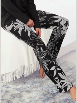 Bas de pyjama pantalon longueur cheville à imprimé floral